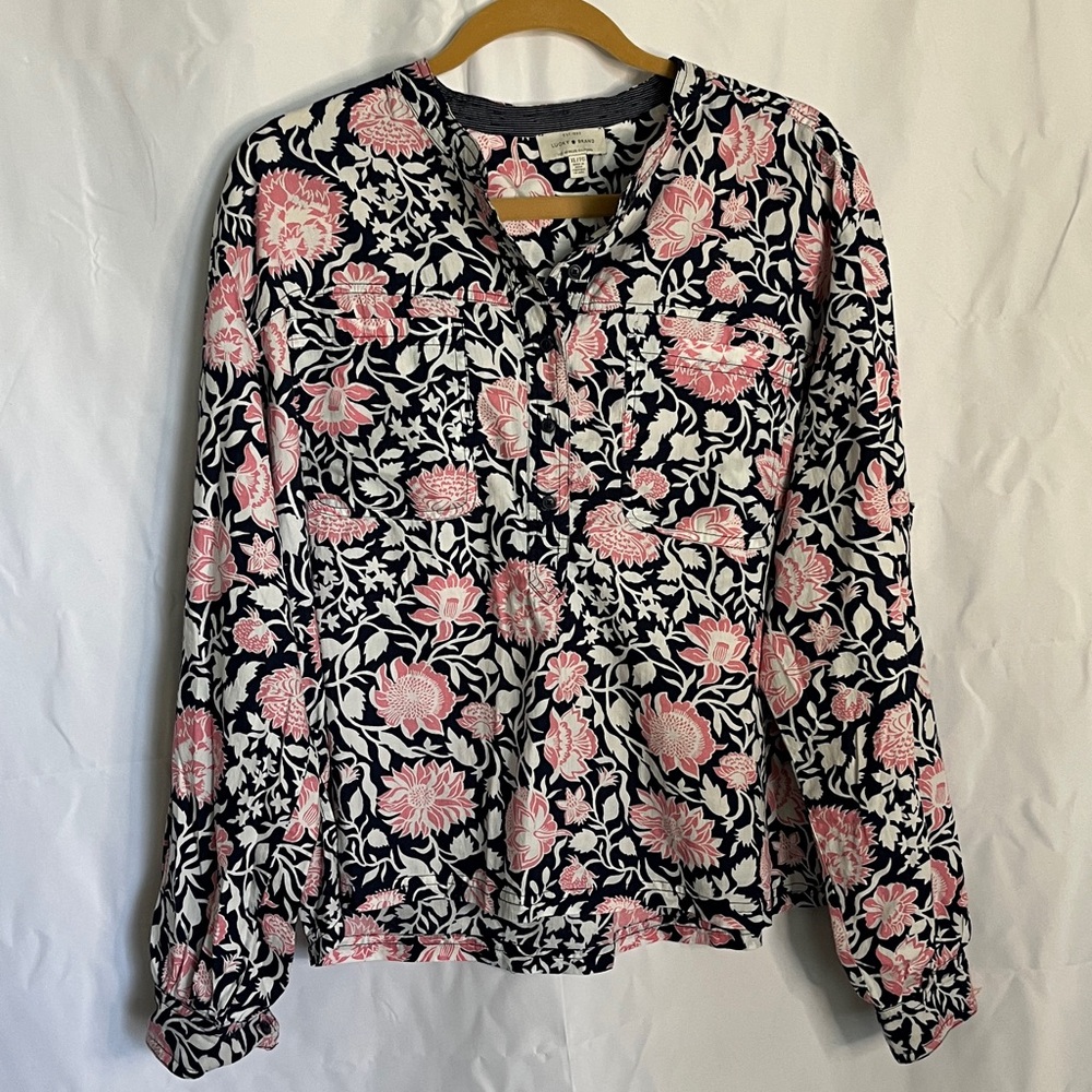 Lucky Brand Navy and Pink Floral Top